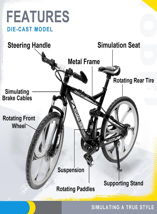 VGRASSP 1:8 Scale Die Cast Street Bicycle Toy for Kids - The Alloy Metal Off-Road Decorative Showpiece Realistic Design Bike Features Moveable and Rotating Handle, Suspension, Wheels, Pedals (Black) - Image 4